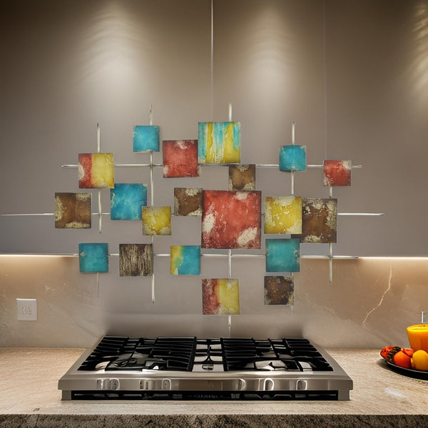 benzara Dobi 36 Inch Wall Decor Multiple Square Accents Multicolored Design - BM310148