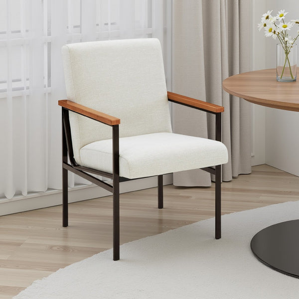 benzara Donni Dining Armchair Set of 2 Gray Polyester Black Metal Frame -BM329798