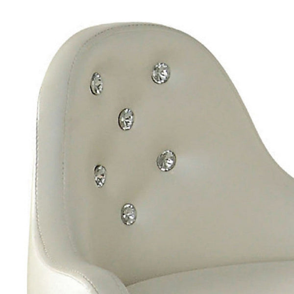 Benzara Dorie 21 Inch Swivel Chair Vanity Stool Low Back Ivory White Faux Leather - BM312368