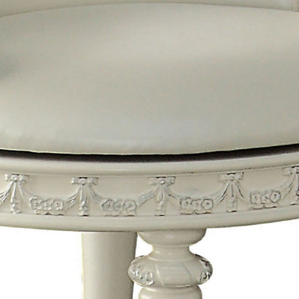 Benzara Dorie 21 Inch Swivel Chair Vanity Stool Low Back Ivory White Faux Leather - BM312368