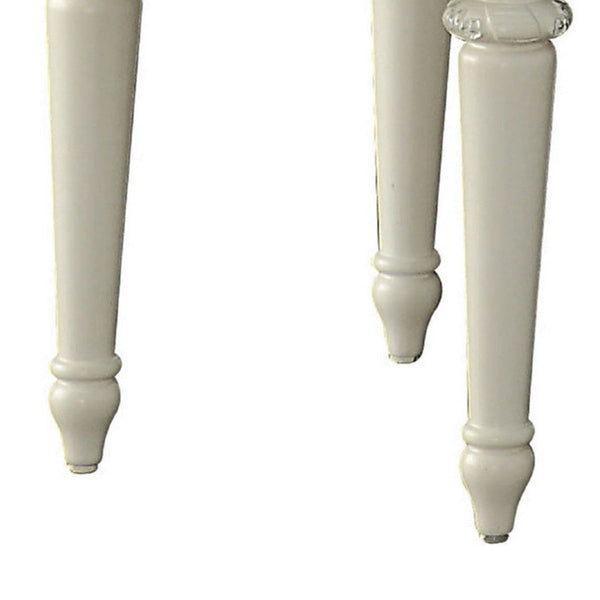 Benzara Dorie 21 Inch Swivel Chair Vanity Stool Low Back Ivory White Faux Leather - BM312368