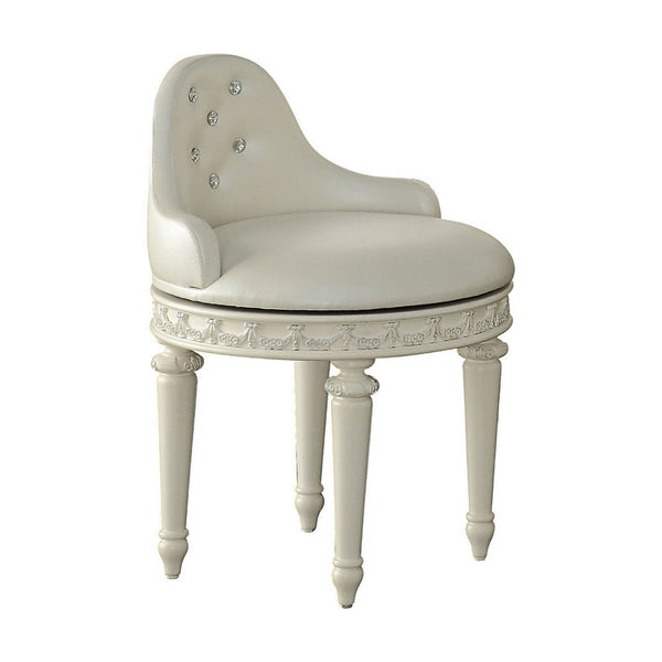 benzara Dorie 21 Inch Swivel Chair Vanity Stool Low Back Ivory White Faux Leather - BM312368