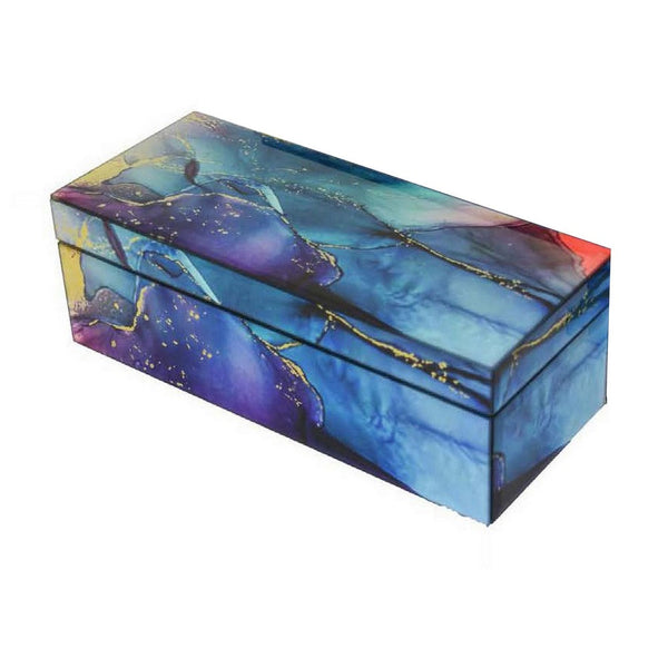Benzara Dory Decorative Box Set Of 2 Blue Gold Faux Agate Stone Accent Glass -BM331377