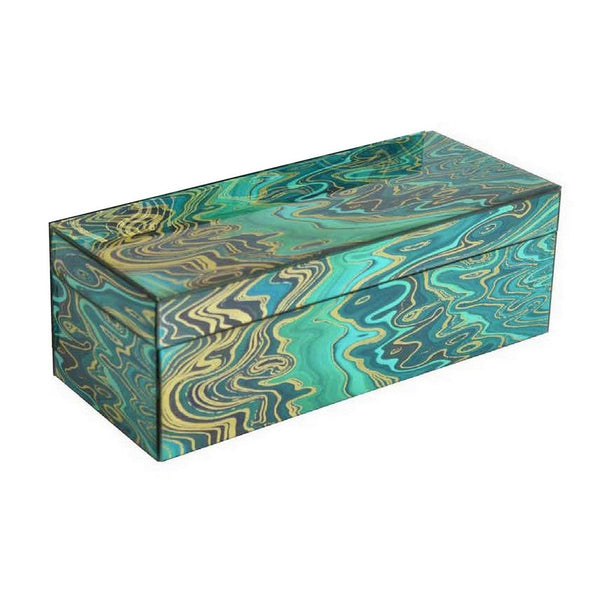 Benzara Dory Decorative Box Set Of 2 Green Gold Accent Abstract Pattern Glass -BM331378