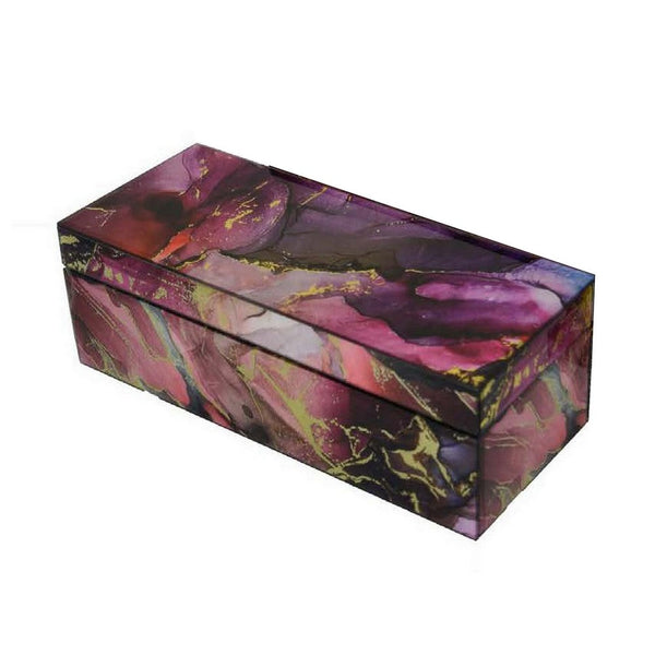 Benzara Dory Decorative Box Set Of 2 Pink Gold Faux Agate Stone Accent Glass -BM331376