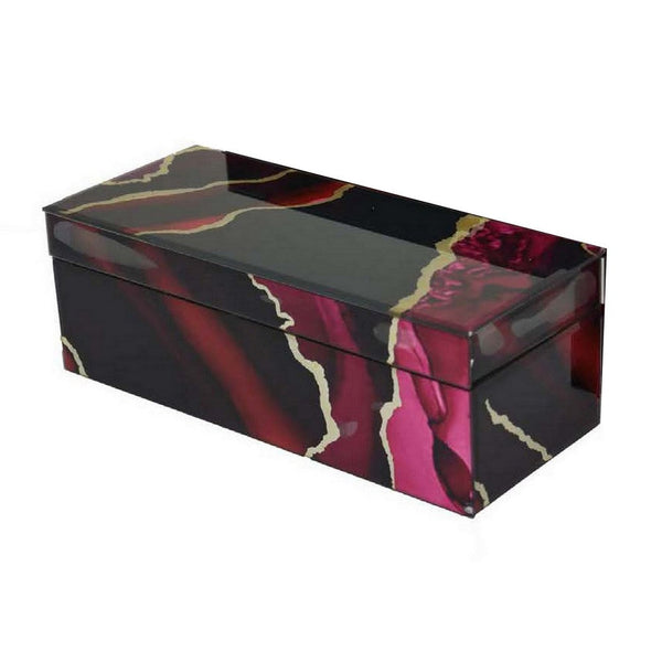 Benzara Dory Decorative Box Set Of 2 Red Black Faux Marble Accent Glass -BM331369