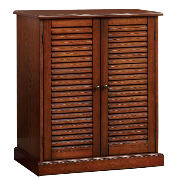Benzara Double Door Solid Wood Shoe Cabinet With Blocked Panel Feet Brown - BM186393