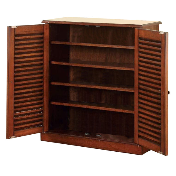 Benzara Double Door Solid Wood Shoe Cabinet With Blocked Panel Feet Brown - BM186393