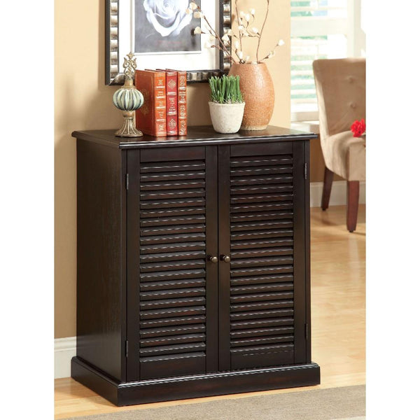 benzara Double Door Solid Wood Shoe Cabinet with Blocked Panel Feet Espresso Brown - BM186394