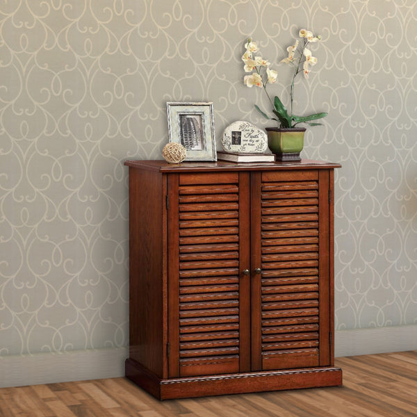 Benzara Double Door Solid Wood Shoe Cabinet With Blocked Panel Feet Brown - BM186393