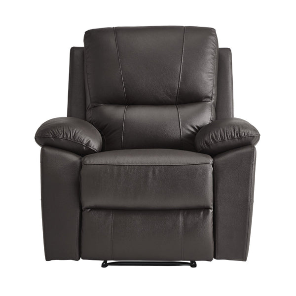 Benzara Drake 39 Inch Manual Recliner Chair Soft Brown Faux Leather Solid Wood - BM316040