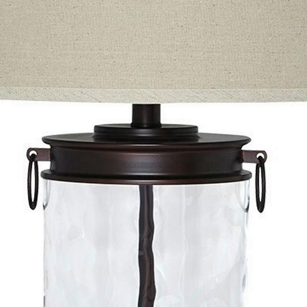 Benzara Drum Shade Table Lamp With Glass Insert Base Bronze - BM231953