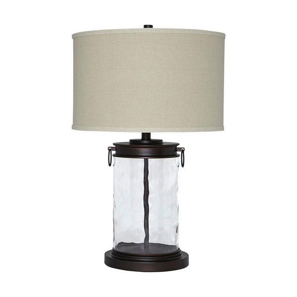 benzara Drum Shade Table Lamp with Glass Insert Base Bronze - BM231953
