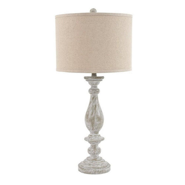 Benzara Drum Shade Table Lamp With Pedestal Base Set Of 2 Beige And Off White - BM231948
