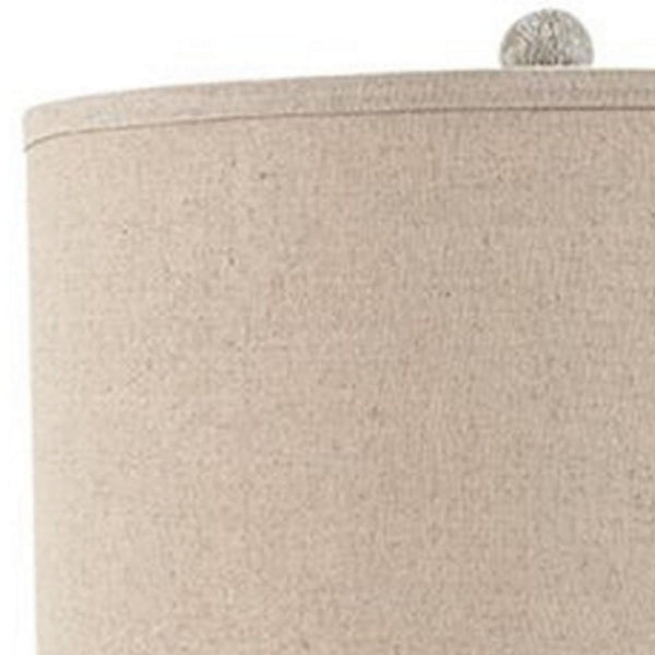 Benzara Drum Shade Table Lamp With Pedestal Base Set Of 2 Beige And Off White - BM231948