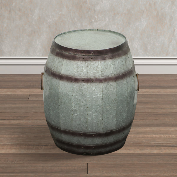 Benzara Drum Shape Metal Wine Storage Table With Removable Lid Rustic Brown And Gray - BM82436