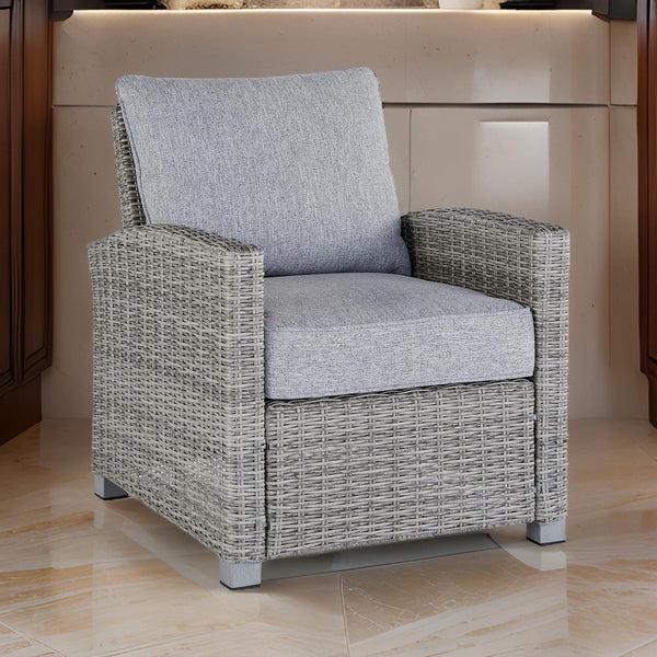 benzara Dune 24 Inch Lounge Chair Outdoor Gray Resin Wicker Polyester Upholstery - BM296992