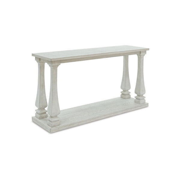 benzara Dyne Sofa Console Table Plank Top Baluster Base 60 Inch White -BM327364