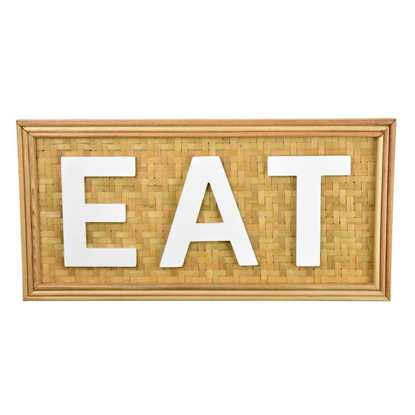 benzara Eat Wall Decor Sign 24 Inch Brown Wood Background White Woven -BM324548