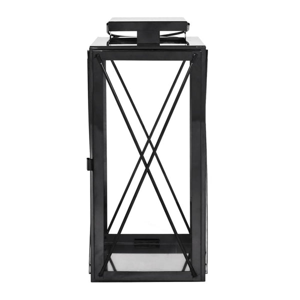 Benzara Eddie 14 Inch Lantern Black Stainless Steel X Frame Design Wire Handle -BM321660