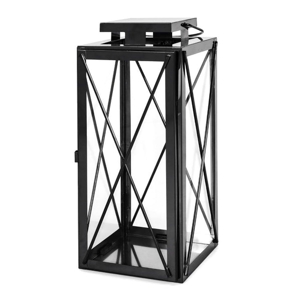 benzara Eddie 14 Inch Lantern Black Stainless Steel X Frame Design Wire Handle -BM321660