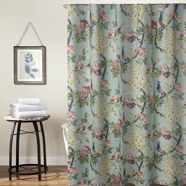 Benzara Eden 72 Inch Shower Curtain Songbirds And Butterflies Green Microfiber - BM294312