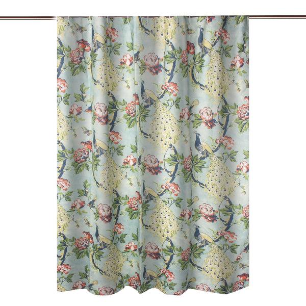 Benzara Eden 72 Inch Shower Curtain Songbirds And Butterflies Green Microfiber - BM294312