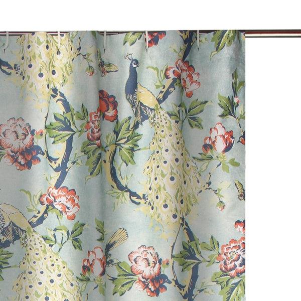 benzara Eden 72 Inch Shower Curtain Songbirds and Butterflies Green Microfiber - BM294312