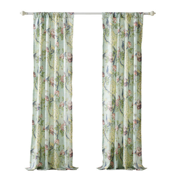 Benzara Eden 84 Inch WIndow Curtains Butterflies And Songbirds Green Microfiber - BM294316
