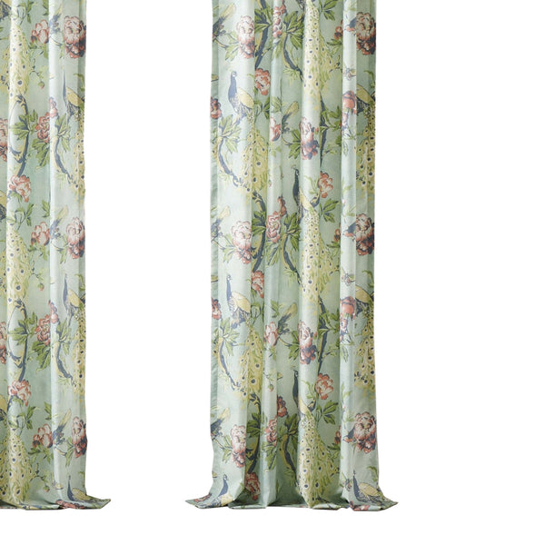 Benzara Eden 84 Inch WIndow Curtains Butterflies And Songbirds Green Microfiber - BM294316