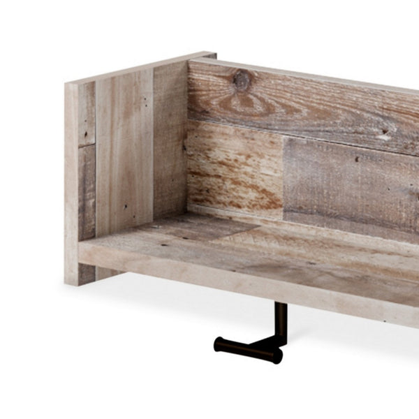 Benzara Elis Wall Mounted Coat Rack 3 Hooks And Shelf Butcher Block White -BM330032