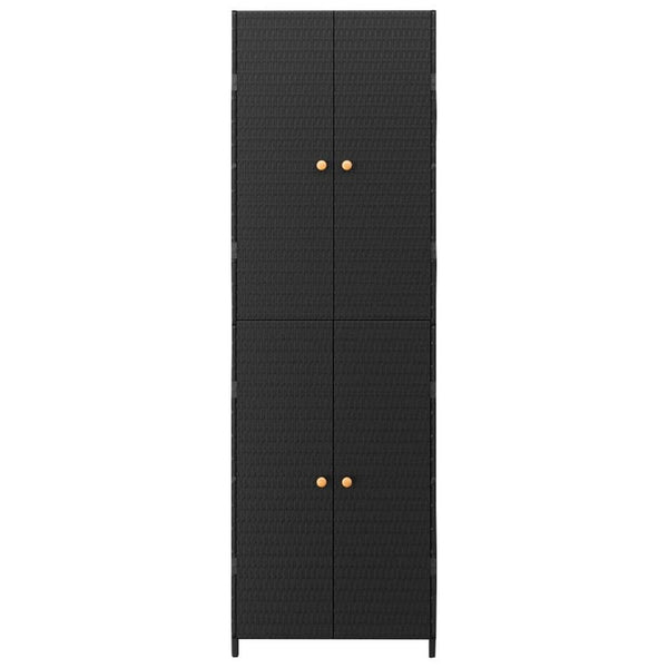 Benzara Elix Outdoor Storage Cabinet With 4 Compartment 71 Inch Black Rattan -BM326362