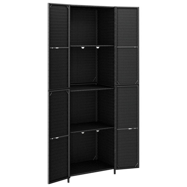 Benzara Elix Outdoor Storage Cabinet With 4 Compartment 71 Inch Black Rattan -BM326362