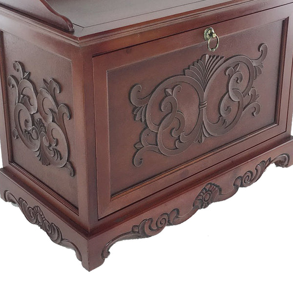 Benzara Engraved Wooden Shoe Cabinet With Drop Down Opening And Metal Hinges Brown - BM210127