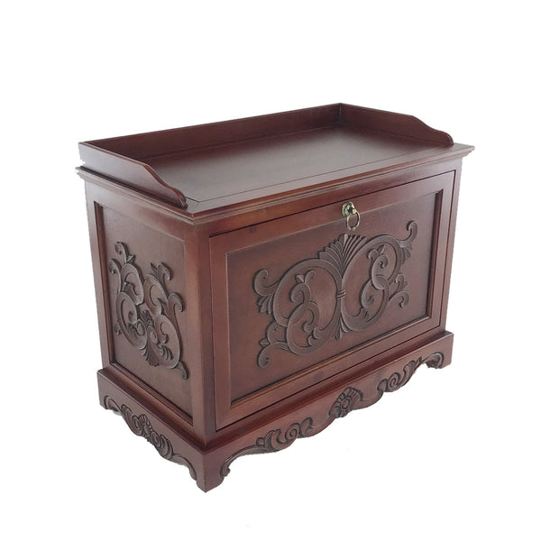 benzara Engraved Wooden Shoe Cabinet with Drop Down Opening and Metal Hinges Brown - BM210127