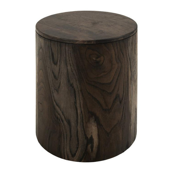 Benzara Eray Chairside End Table Drum Design Teak Black Mango Wood 18 Inch -BM334239