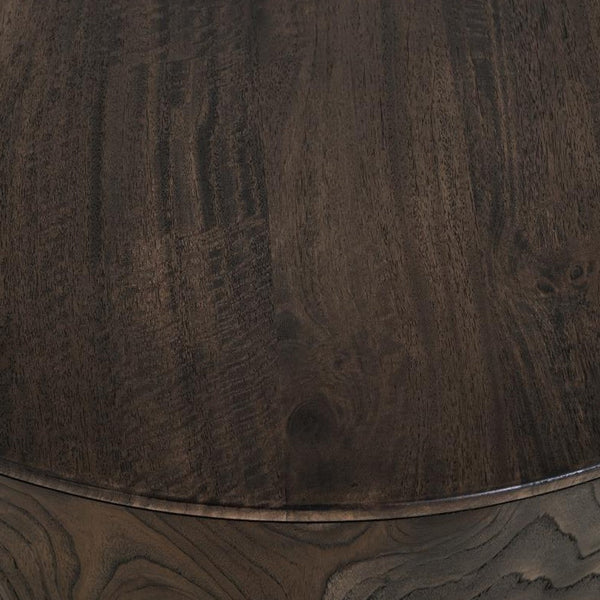 Benzara Eray Chairside End Table Drum Design Teak Black Mango Wood 18 Inch -BM334239