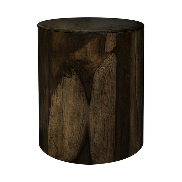 benzara Eray Chairside End Table Drum Design Teak Black Mango Wood 18 Inch -BM334239