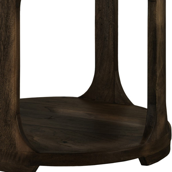 Benzara Eray Side End Table 1 Shelf Round Open Frame Black Teak 26 Inch -BM334251