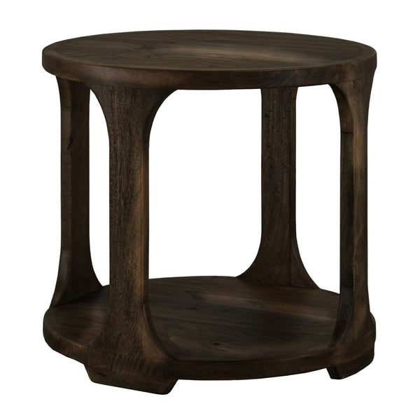 benzara Eray Side End Table 1 Shelf Round Open Frame Black Teak 26 Inch -BM334251