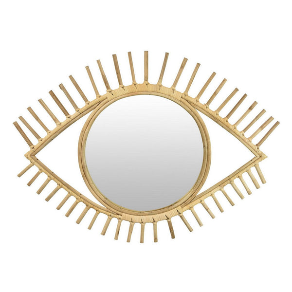 Benzara Eric Round Mirror Wall Decor Eye Shaped Brown Natural Fiber 34 Inch -BM330160