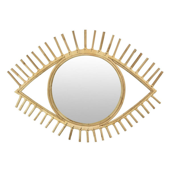 Benzara Eric Round Mirror Wall Decor Eye Shaped Brown Natural Fiber 34 Inch -BM330160