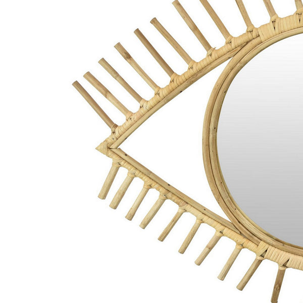 Benzara Eric Round Mirror Wall Decor Eye Shaped Brown Natural Fiber 34 Inch -BM330160