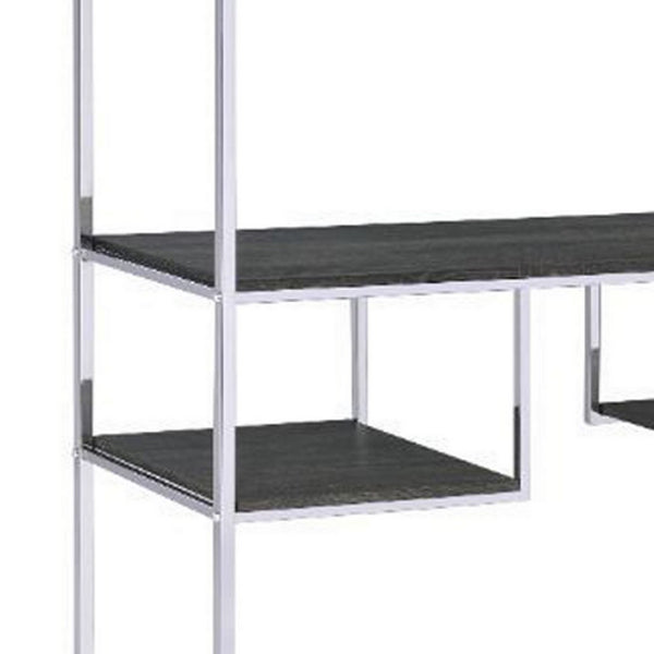 Benzara Etagere Bookshelf With 7 Shelves And Geometric Pattern Silver And Dark Gray - BM209606