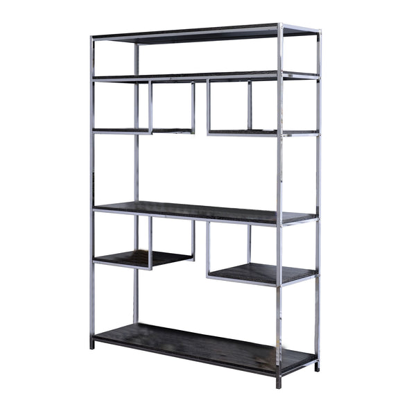 benzara Etagere Bookshelf with 7 Shelves and Geometric Pattern Silver and Dark Gray - BM209606