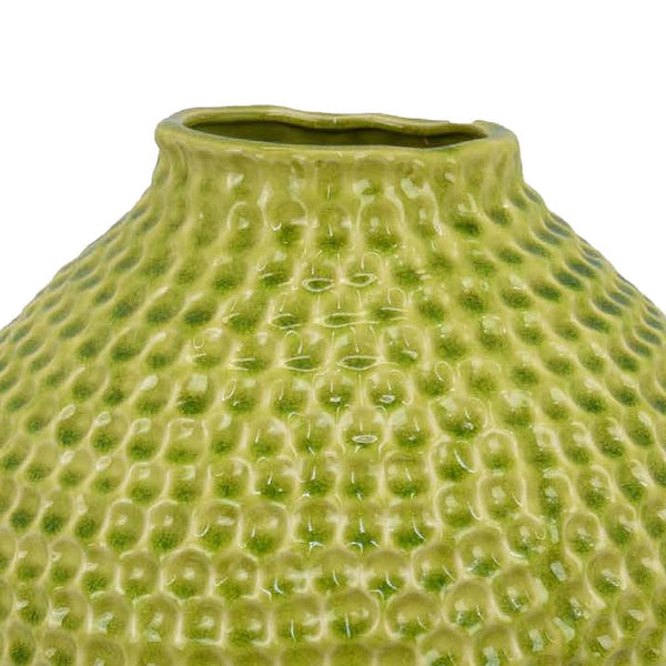 Benzara Evans Accent Vase Embossed Textured Surface Green Ceramic 14 Inch -BM330145