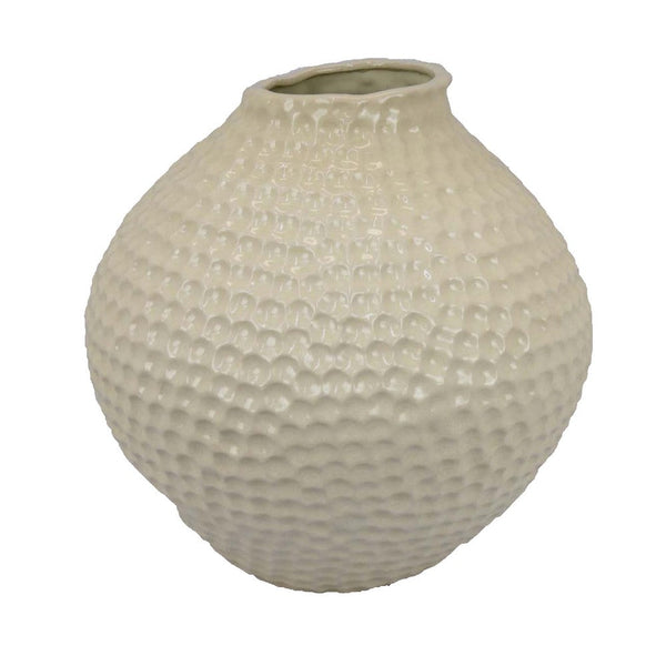 Benzara Evans Accent Vase Embossed Textured Surface White Ceramic 14 Inch -BM330142