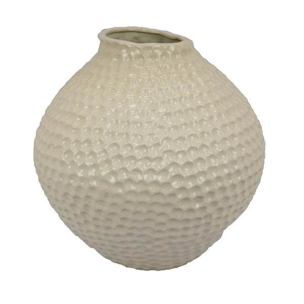 Benzara Evans Accent Vase Embossed Textured Surface White Ceramic 14 Inch -BM330142