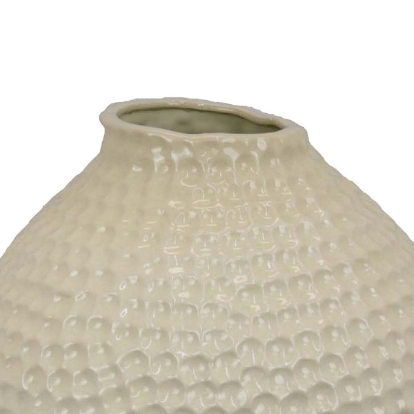 Benzara Evans Accent Vase Embossed Textured Surface White Ceramic 14 Inch -BM330142