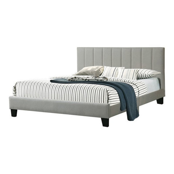 Benzara Eve Platform California King Bed Deep Channel Tufted Light Gray Upholstery - BM301437
